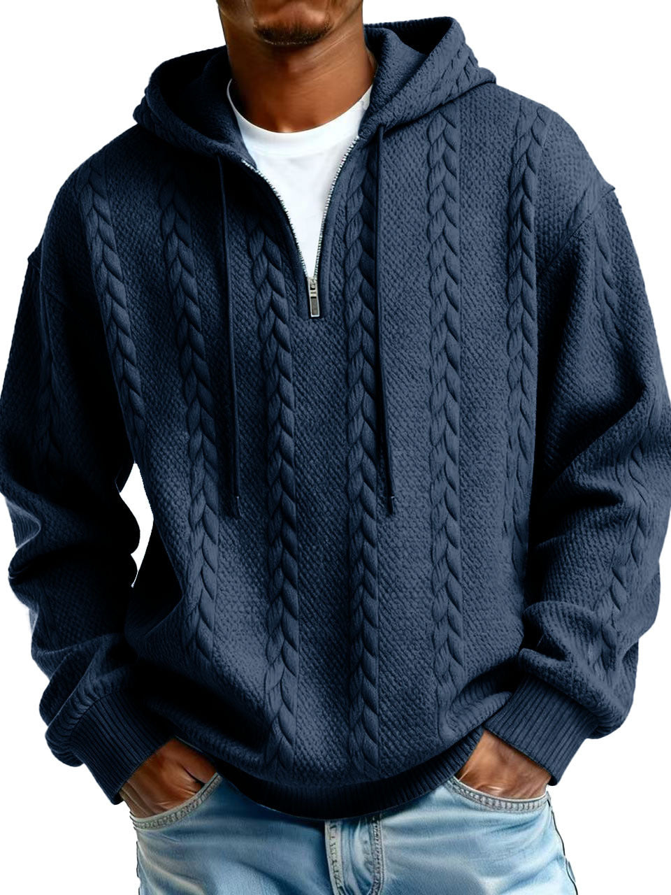 Fashionable Half-zip Hooded Sweatshirt With Long Sleeves