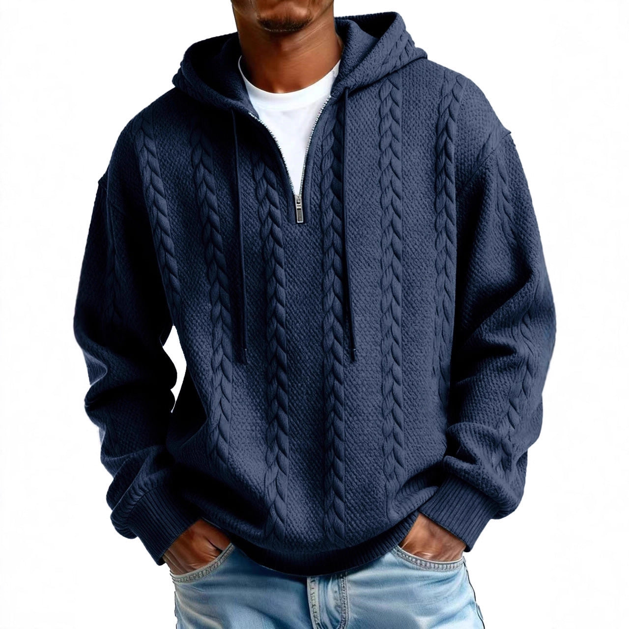 Fashionable Half-zip Hooded Sweatshirt With Long Sleeves